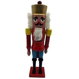 Vintage Hirschmann W. Germany 16" Tall Wood Nutcracker Soldier with Faux Fur Hat